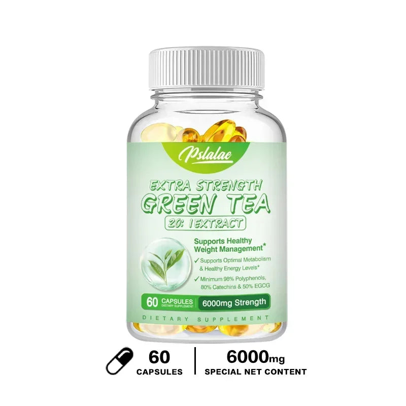 Green Tea Extract Capsules - Supports Energy Levels, Cleanses and Detoxifies The Intestines, Boosts Metabolism & Fat Burner